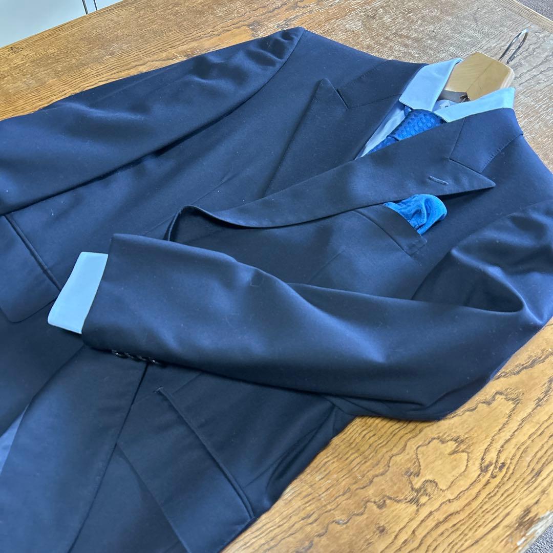 【美品】銀座壱番館 ビスポーク2P ダークネイビー ピーク1B ノーベント