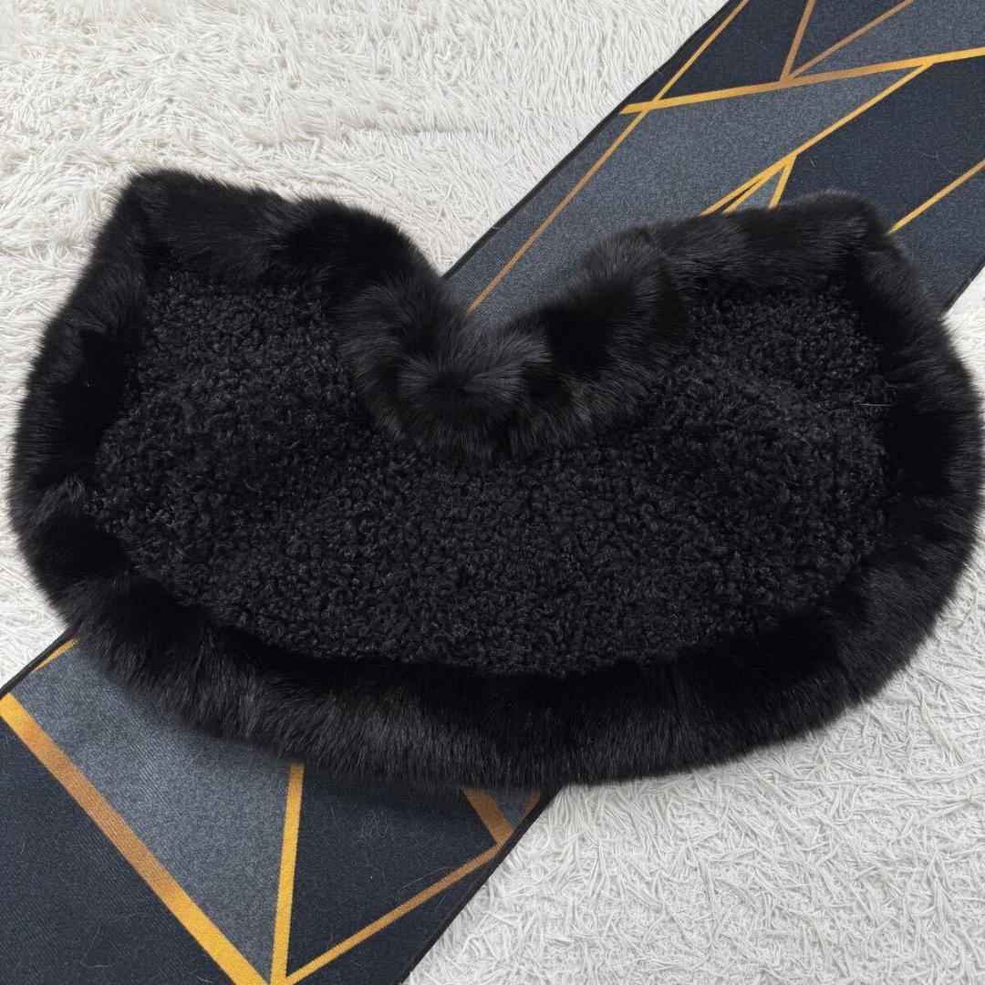 美品 エンバ フォックスファー ラム ポンチョ L相当 毛並み◎なめし柔らか