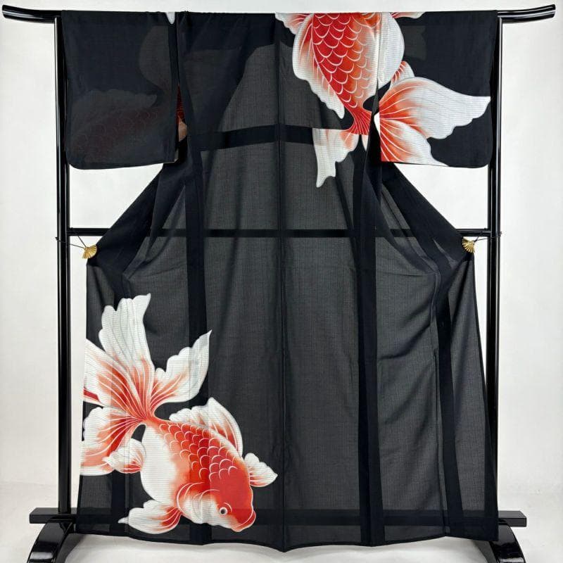撫松庵 金魚 薄物 絽 黒地　セオアルファ　浴衣