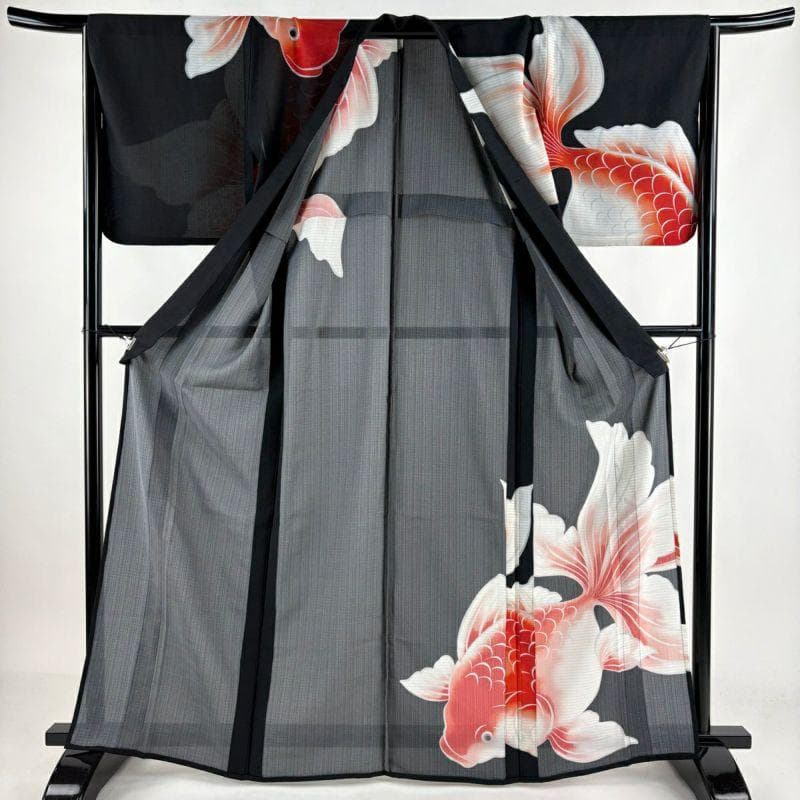 撫松庵 金魚 薄物 絽 黒地　セオアルファ　浴衣