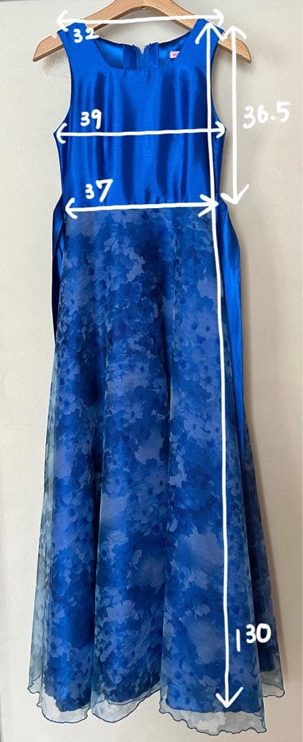 ゆめりすと 子供用ドレス ブルー 花模様 演奏会 発表会 シンプル