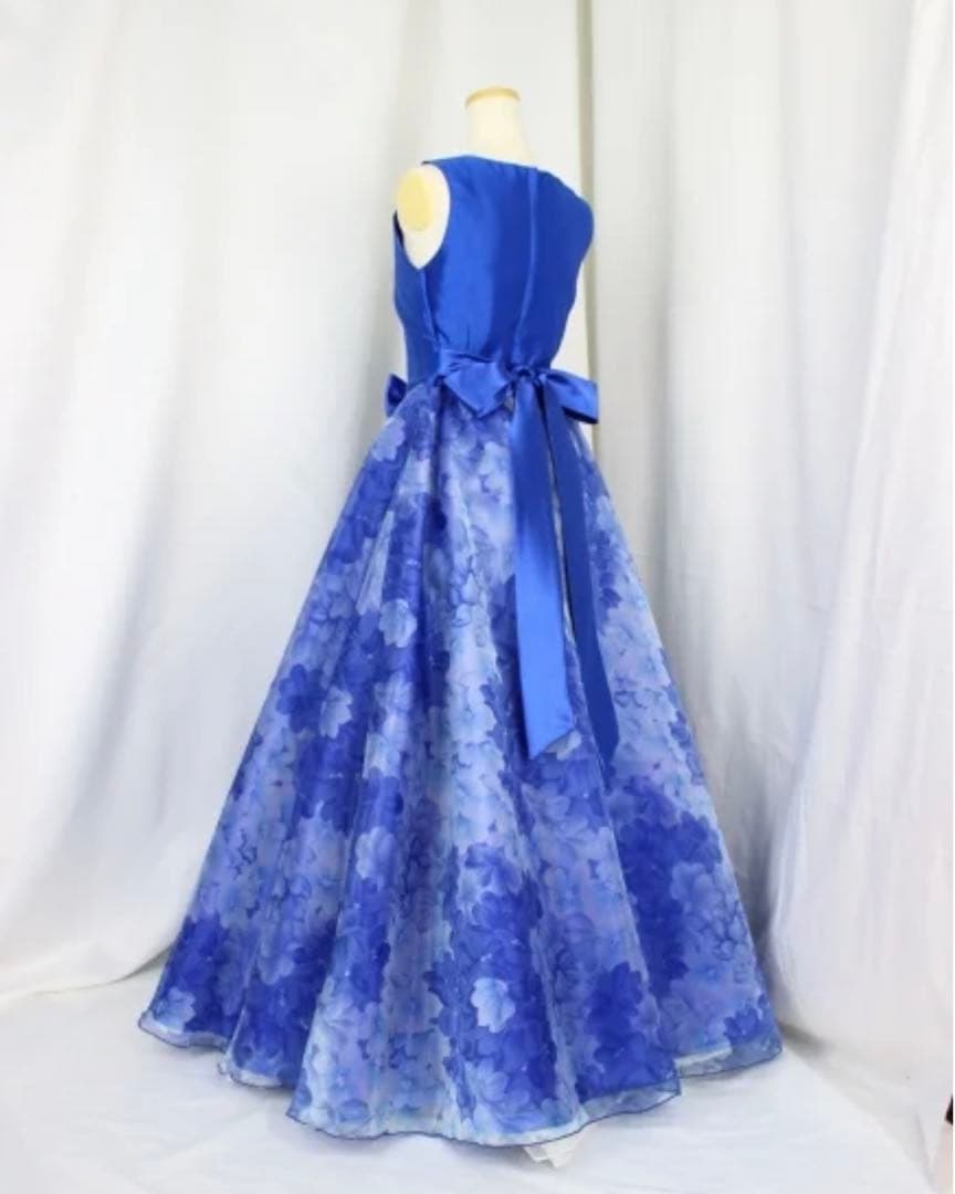 ゆめりすと 子供用ドレス ブルー 花模様 演奏会 発表会 シンプル