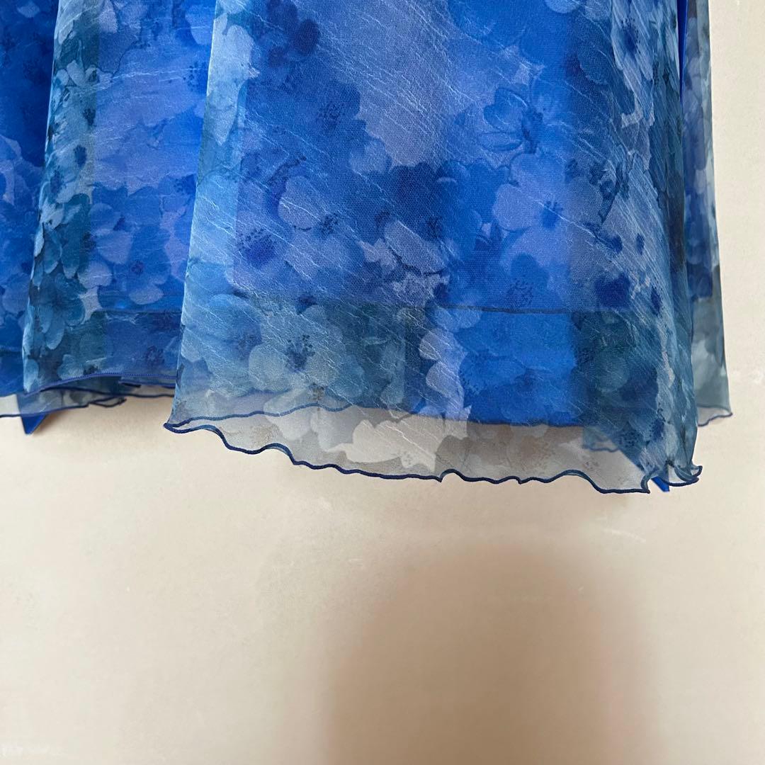 ゆめりすと 子供用ドレス ブルー 花模様 演奏会 発表会 シンプル