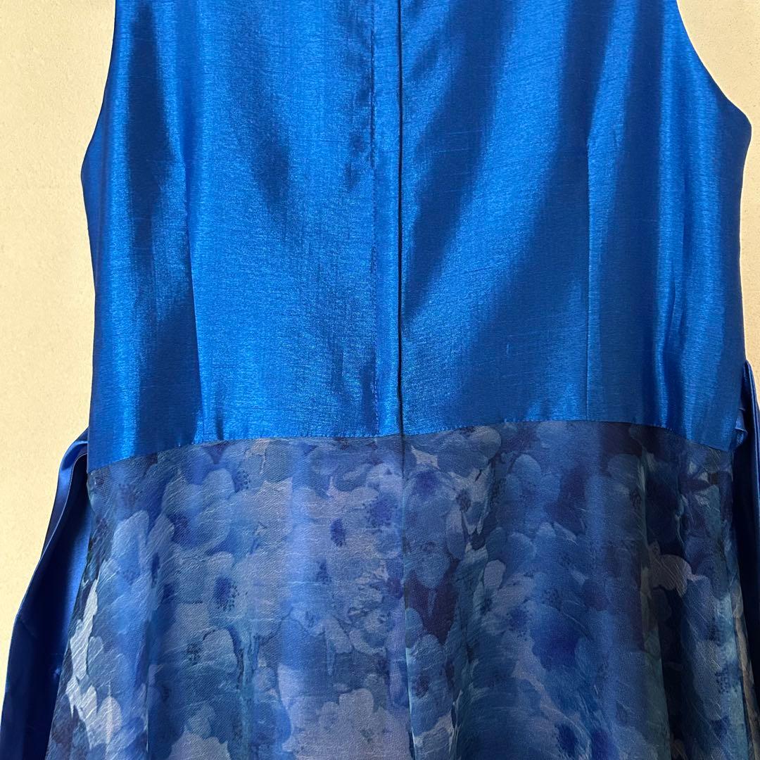 ゆめりすと 子供用ドレス ブルー 花模様 演奏会 発表会 シンプル