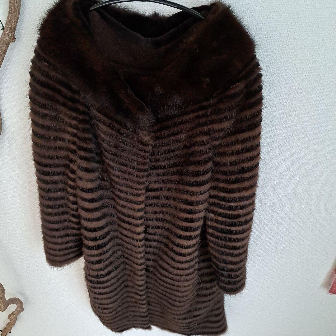 リアルミンクファー/MINKハーフコート編みタイプMサイズ 焦げ茶色