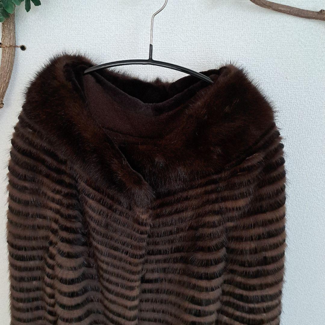 リアルミンクファー/MINKハーフコート編みタイプMサイズ 焦げ茶色