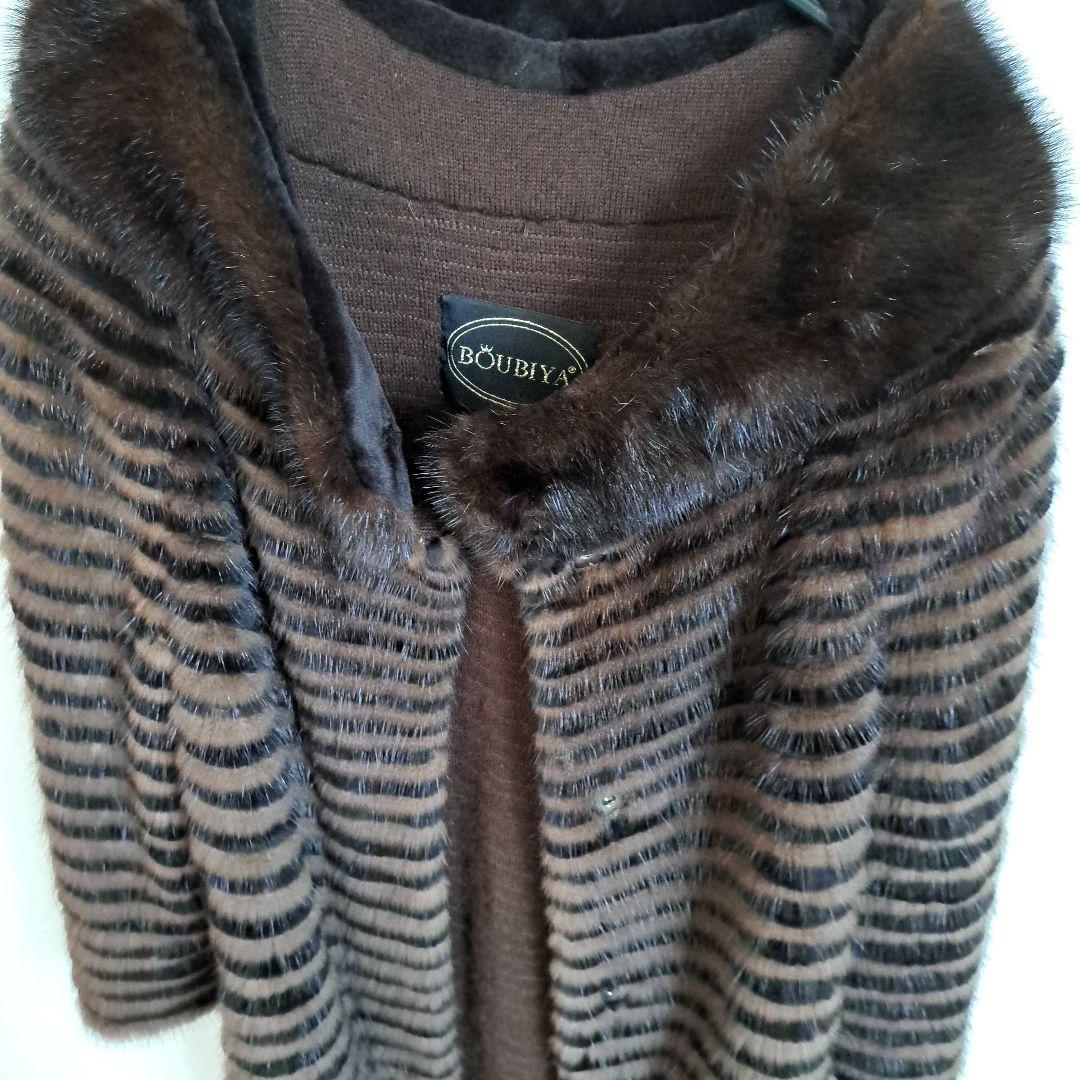 リアルミンクファー/MINKハーフコート編みタイプMサイズ 焦げ茶色