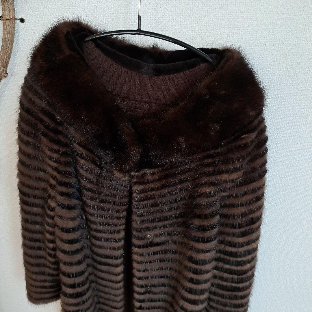 リアルミンクファー/MINKハーフコート編みタイプMサイズ 焦げ茶色