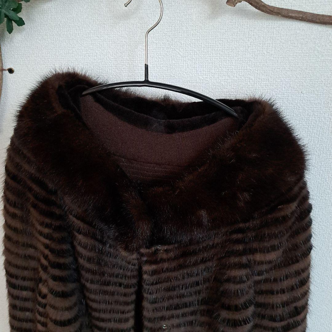リアルミンクファー/MINKハーフコート編みタイプMサイズ 焦げ茶色