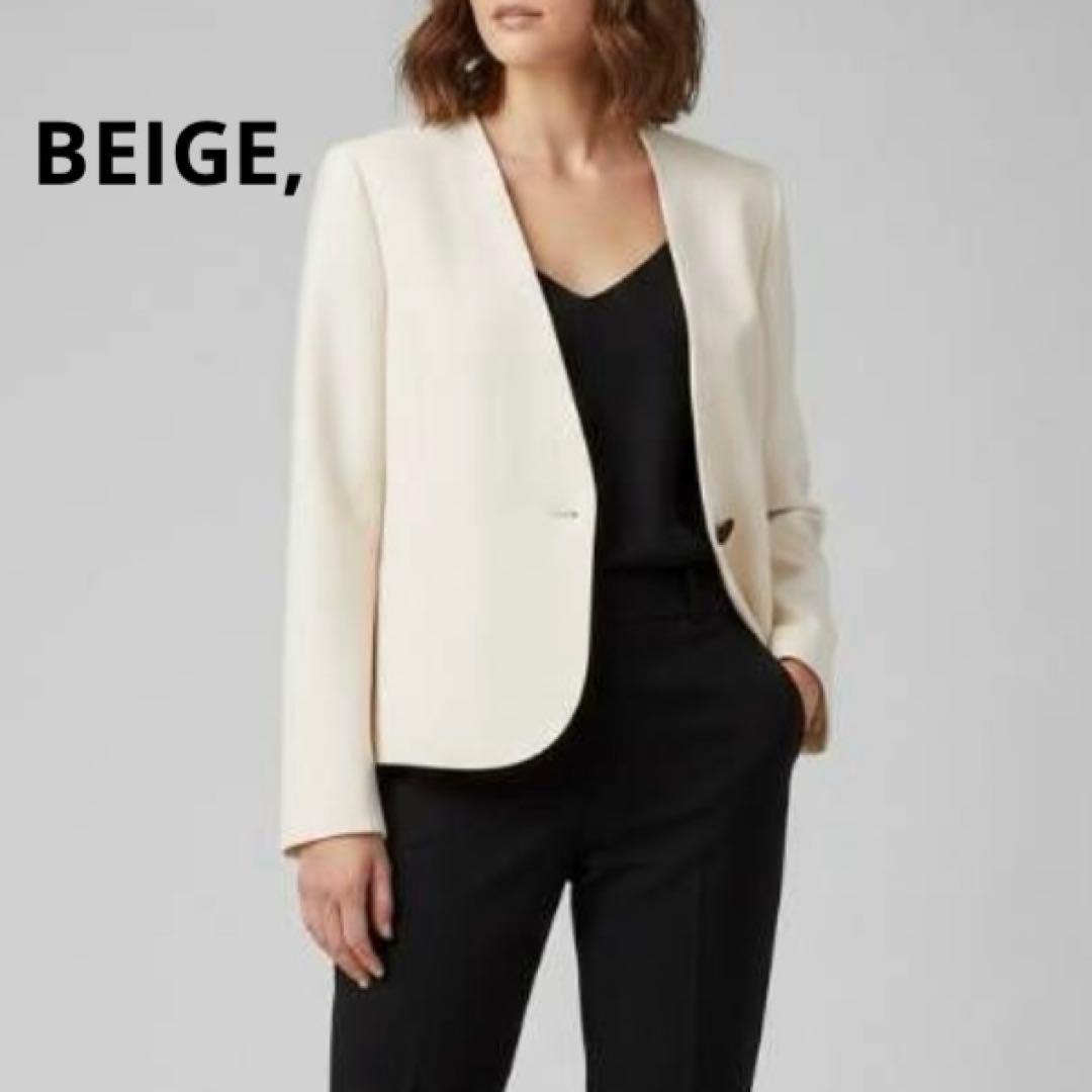 【未使用】BEIGE, ベイジ ノーカラー ジャケット オフホワイト 4