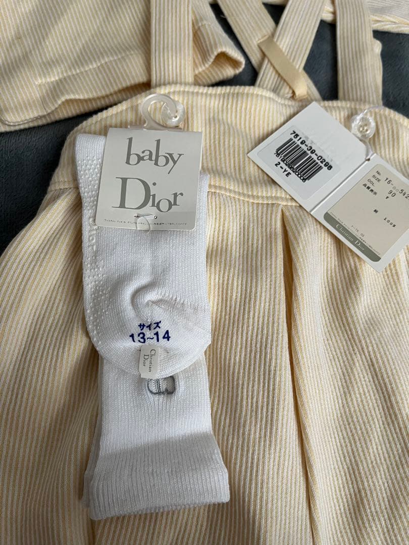 新品未使用90cm baby Dior イエロー ストライプロンパース