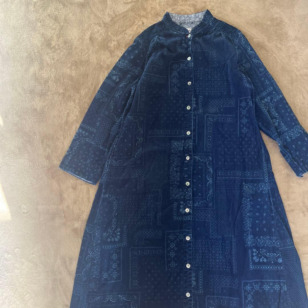 BlueTrick 岡山デニム ペイズリー柄シャツワンピース インディゴ
