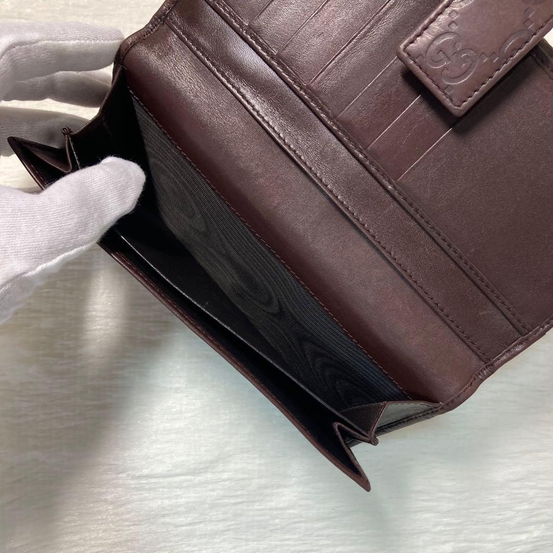 本日限定　GUCCI グッチ　長財布　二つ折り　シマレザー　茶色　ゴールド金具