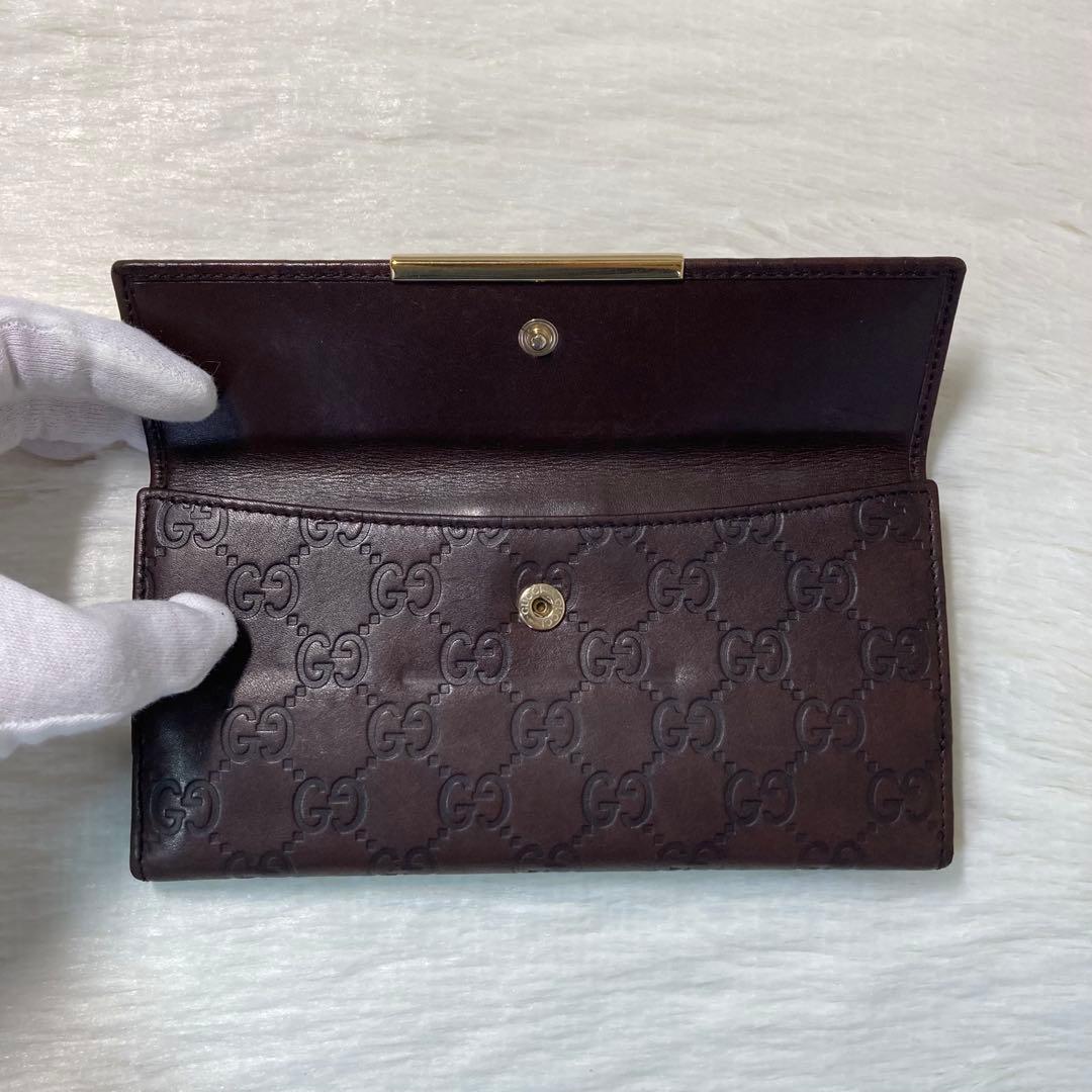 本日限定　GUCCI グッチ　長財布　二つ折り　シマレザー　茶色　ゴールド金具