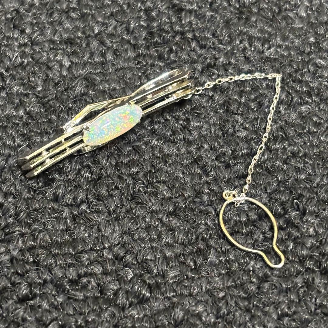 ネクタイピン ホワイトゴールド オパール付き 総重量3.4g