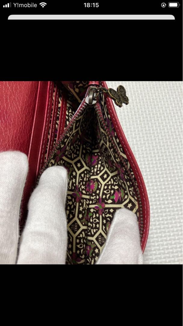 未使用ANNA SUI レザーがま口長財布　バタフライ　エンボス　ローズ　箱付き