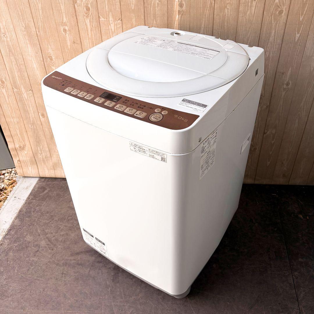 配送設置無料！純正SHARPブラウン節水穴なし防カビシンプル洗濯機！完動超美品！