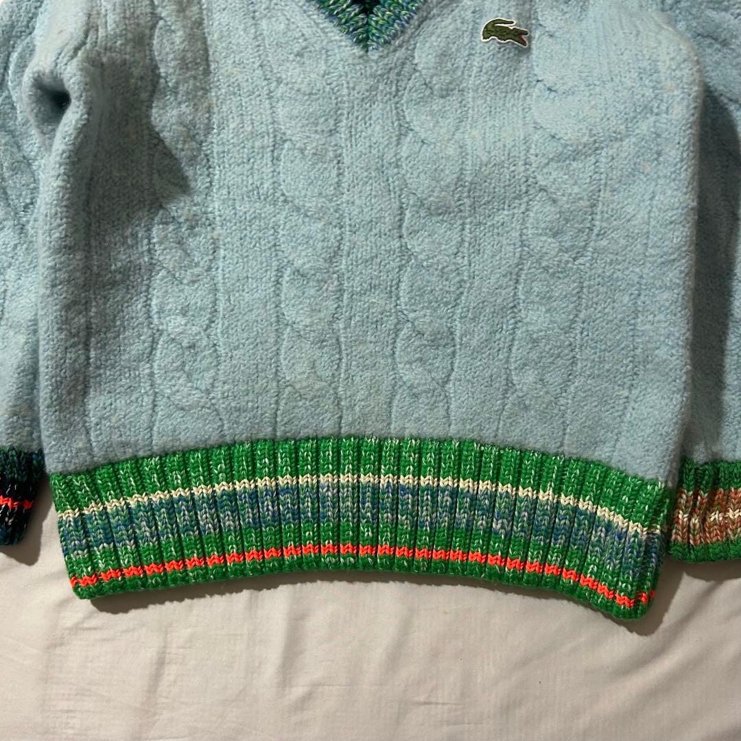 完売品 Lacoste デコラティブリブニットチルデンセーター ウール ロゴあり