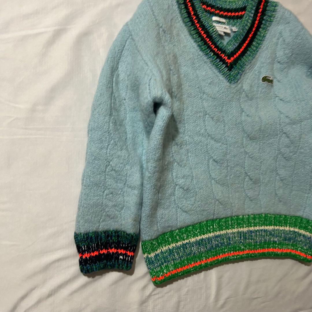 完売品 Lacoste デコラティブリブニットチルデンセーター ウール ロゴあり