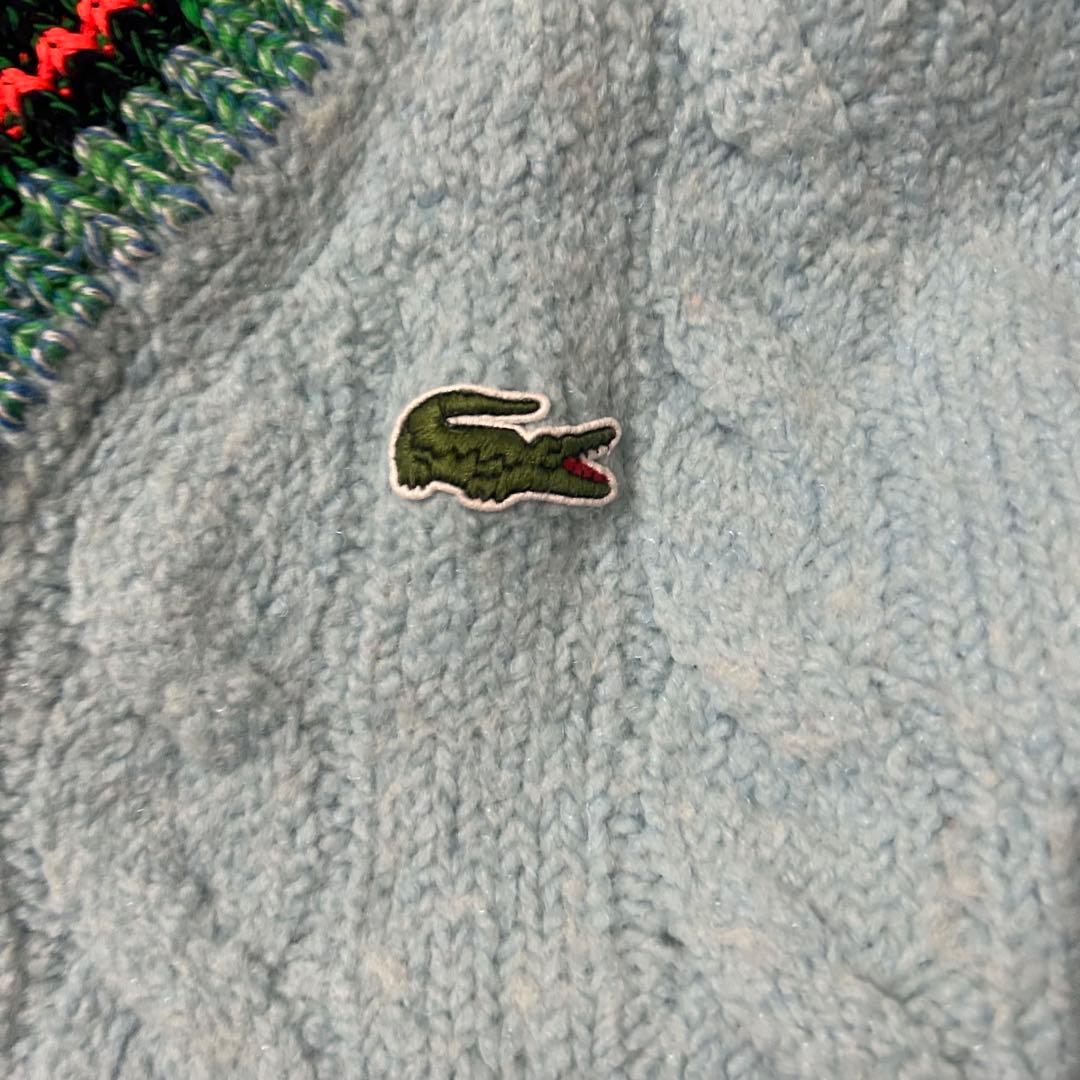 完売品 Lacoste デコラティブリブニットチルデンセーター ウール ロゴあり