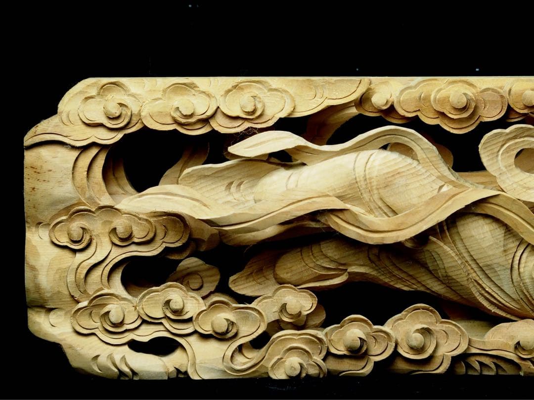 特価【欄間　天女】80ｃｍ　透かし彫り　美術的装飾　古民家　天からの守護　清らか