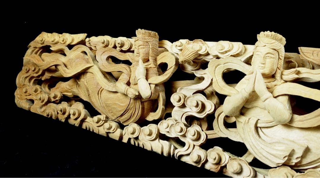 特価【欄間　天女】80ｃｍ　透かし彫り　美術的装飾　古民家　天からの守護　清らか