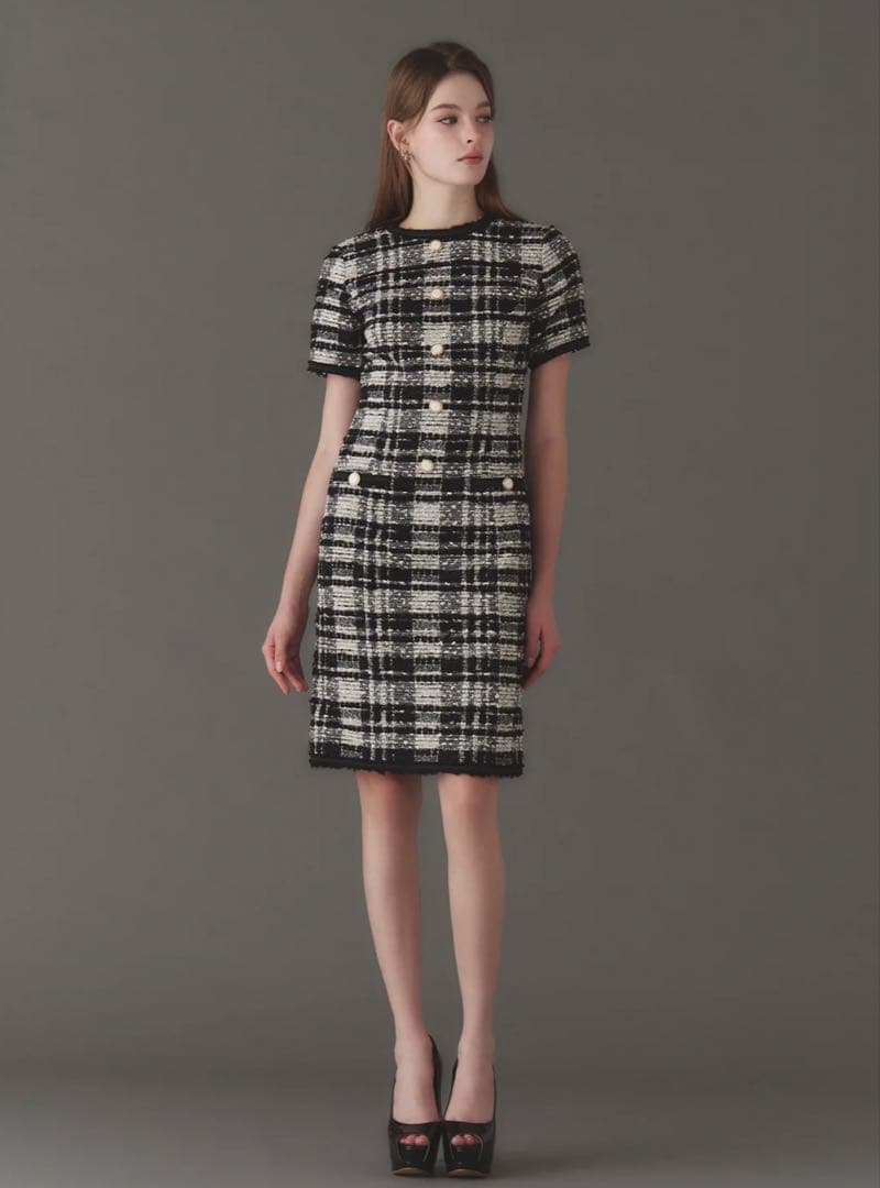 マリアケントツィード・チェック柄半袖ミニドレス