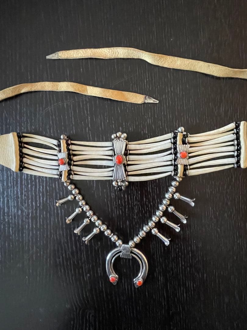 作家物 シルバー925 珊瑚 ボーンチョーカー