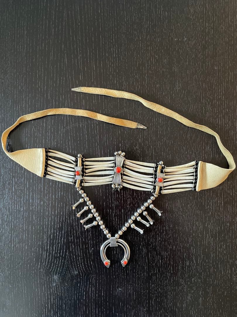 作家物 シルバー925 珊瑚 ボーンチョーカー