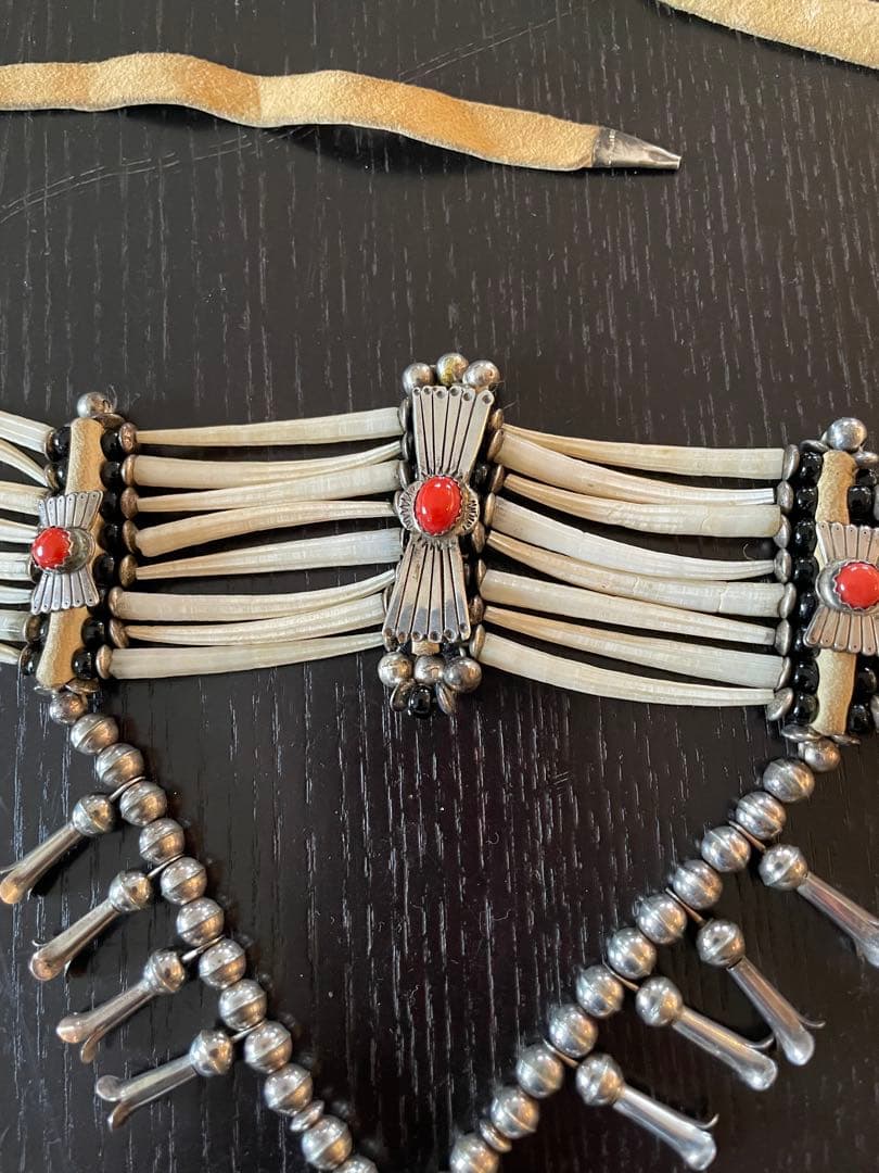 作家物 シルバー925 珊瑚 ボーンチョーカー