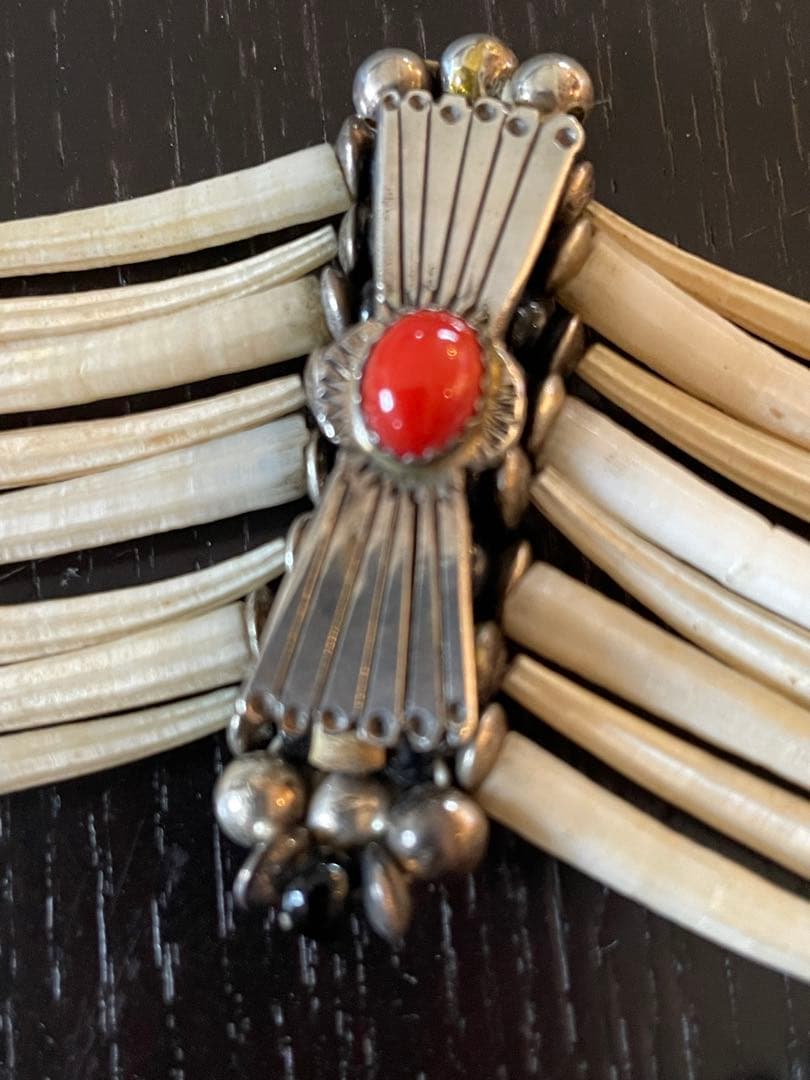 作家物 シルバー925 珊瑚 ボーンチョーカー