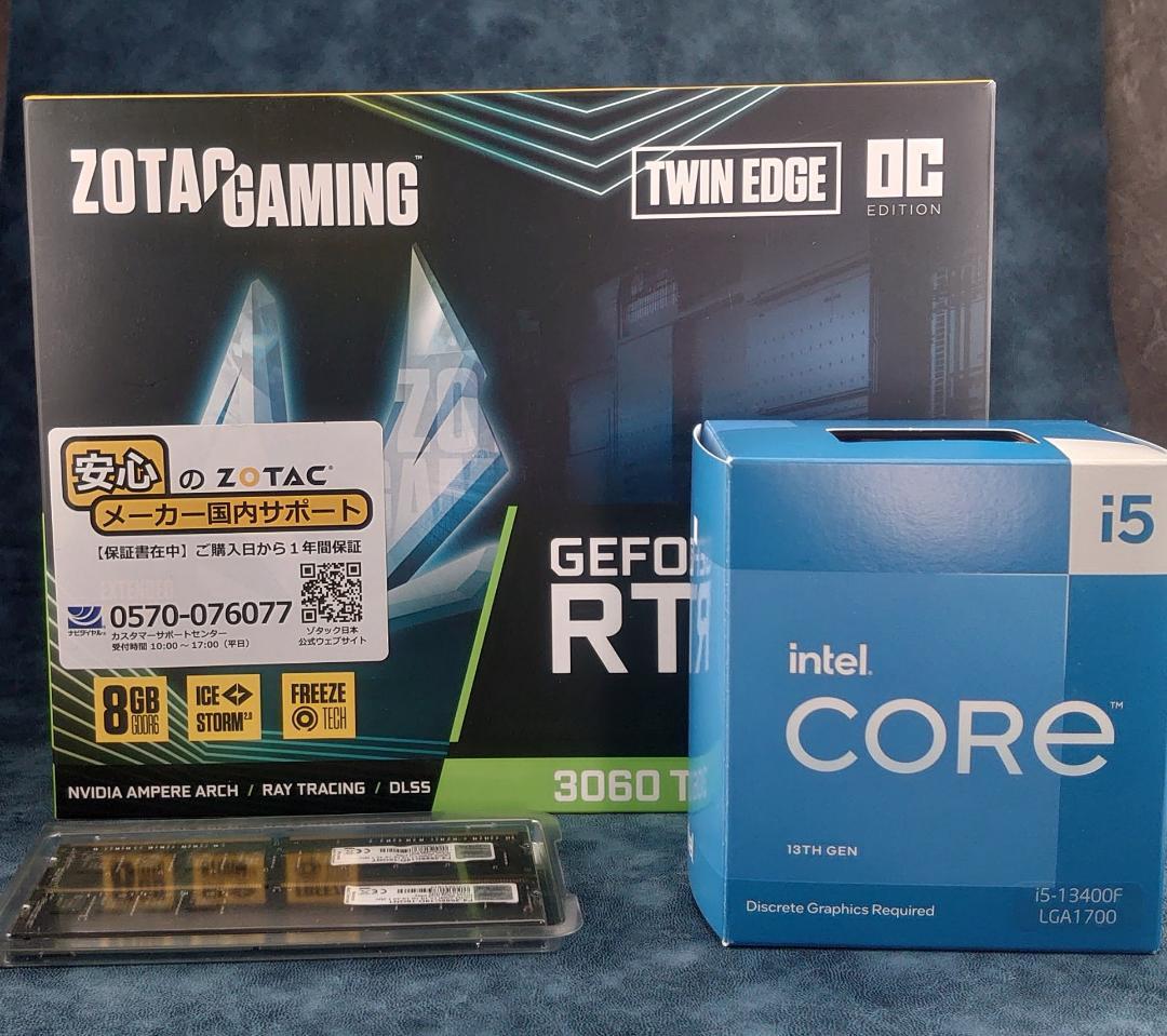 PCパーツ3点(RTX 3060 Ti+i5 13400F+DDR4 32G）