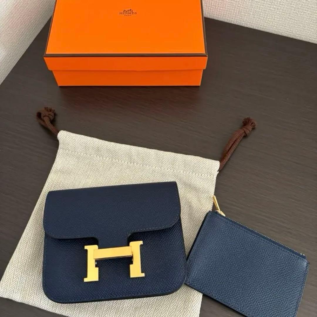 エルメス　バッグ　財布　ウォレット　コンスタンス　スリム　ネイビー