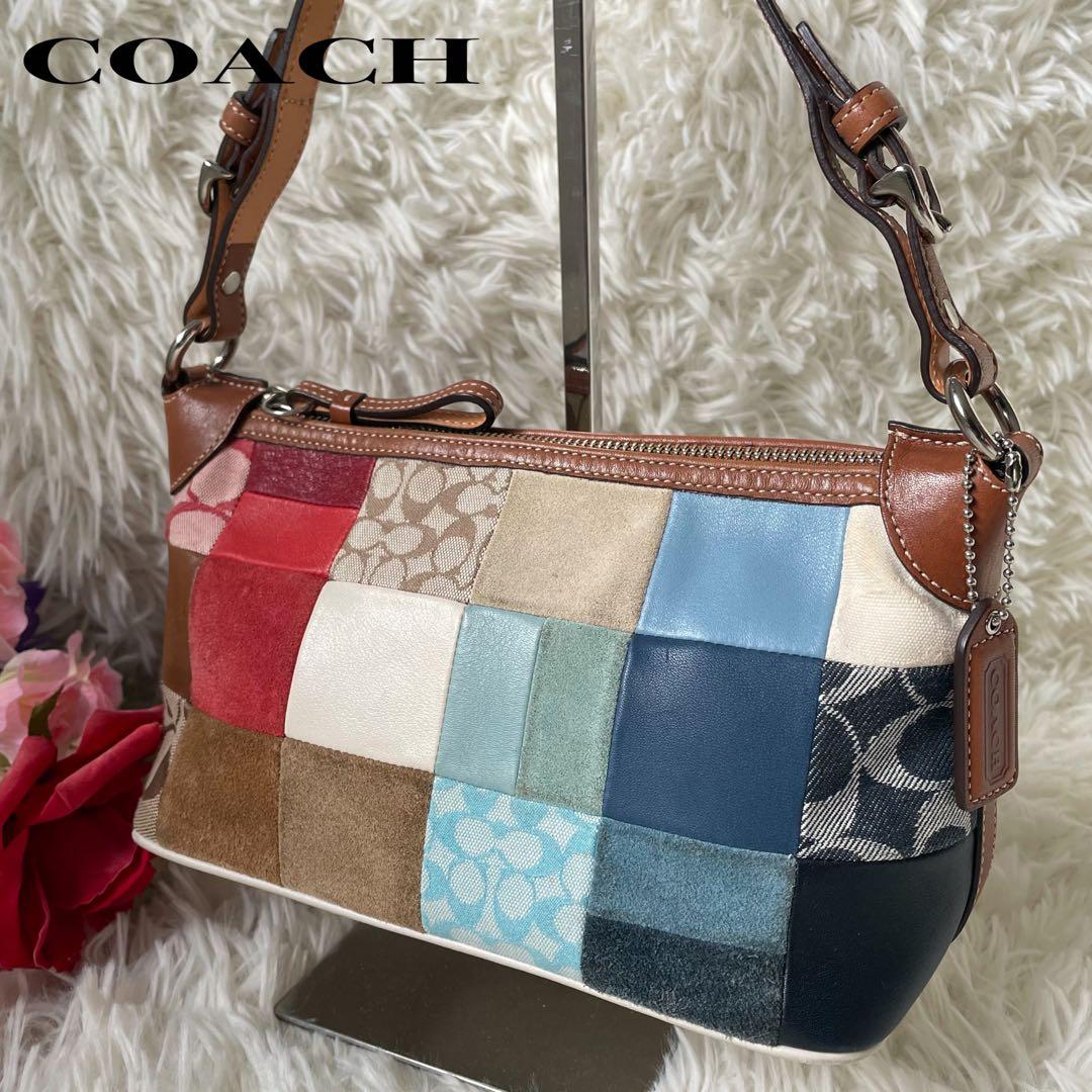 COACHコーチ パッチワークアクセサリーポーチショルダーバッグ7048
