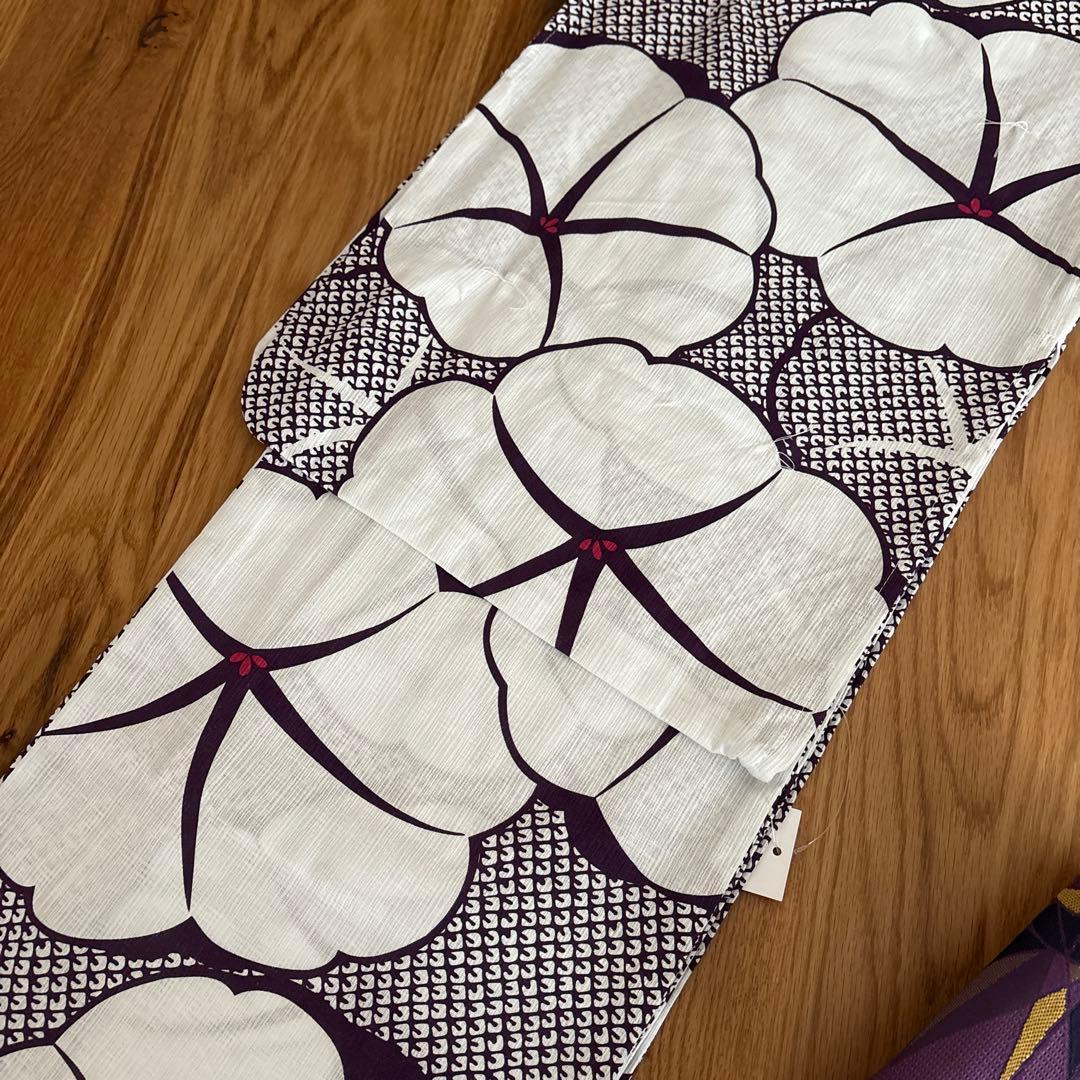 新品未使用☆浴衣☆綿麻☆朝顔☆帯付き☆大人