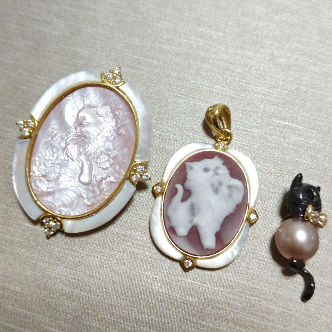 ぐれにゃん出品です おまとめ3点 瑪瑙カメオ シェルカメオ 淡水パール