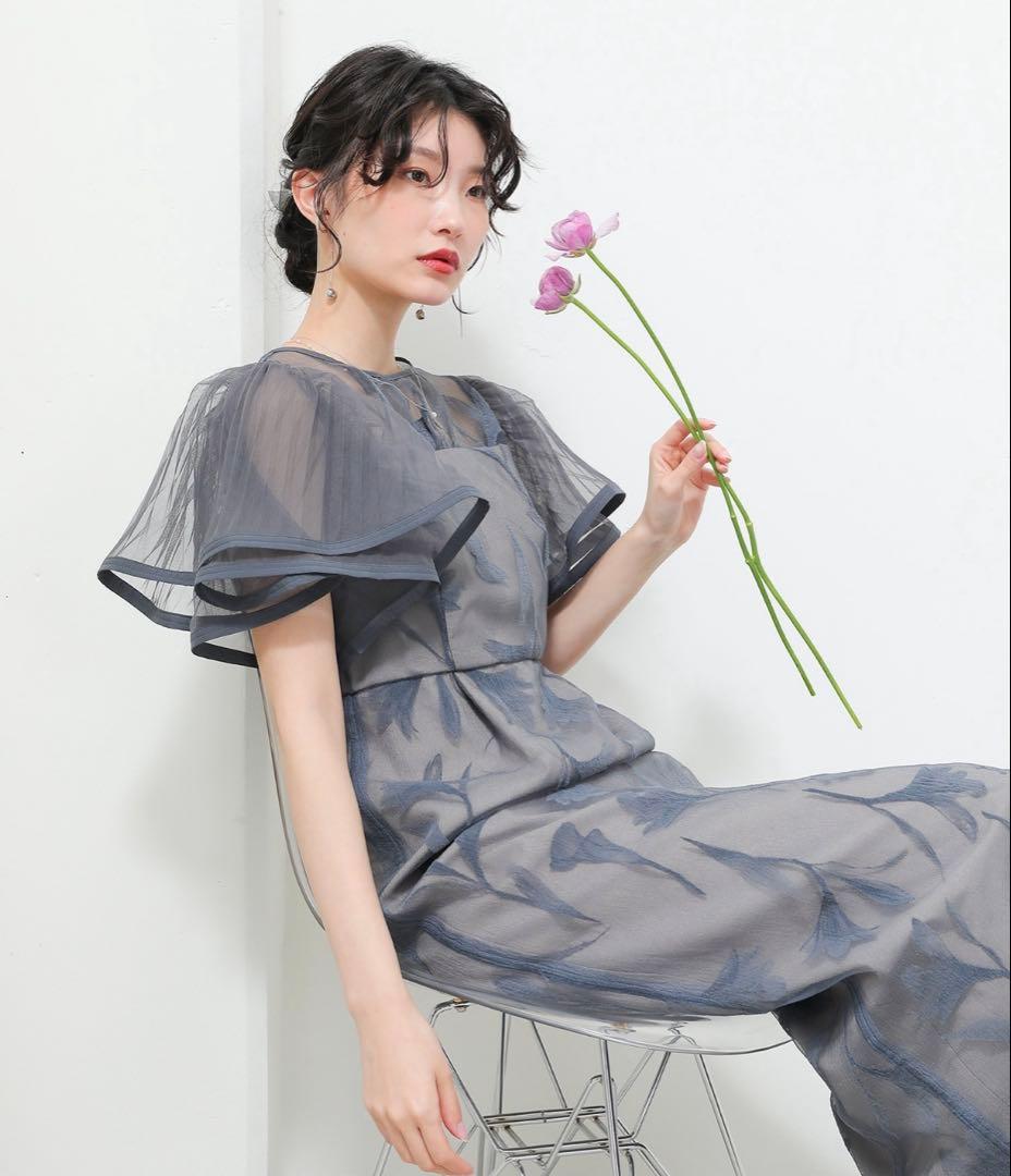 kana シアー素材 フラワー刺繍 ワンピース ドレス 結婚式 オケージョン