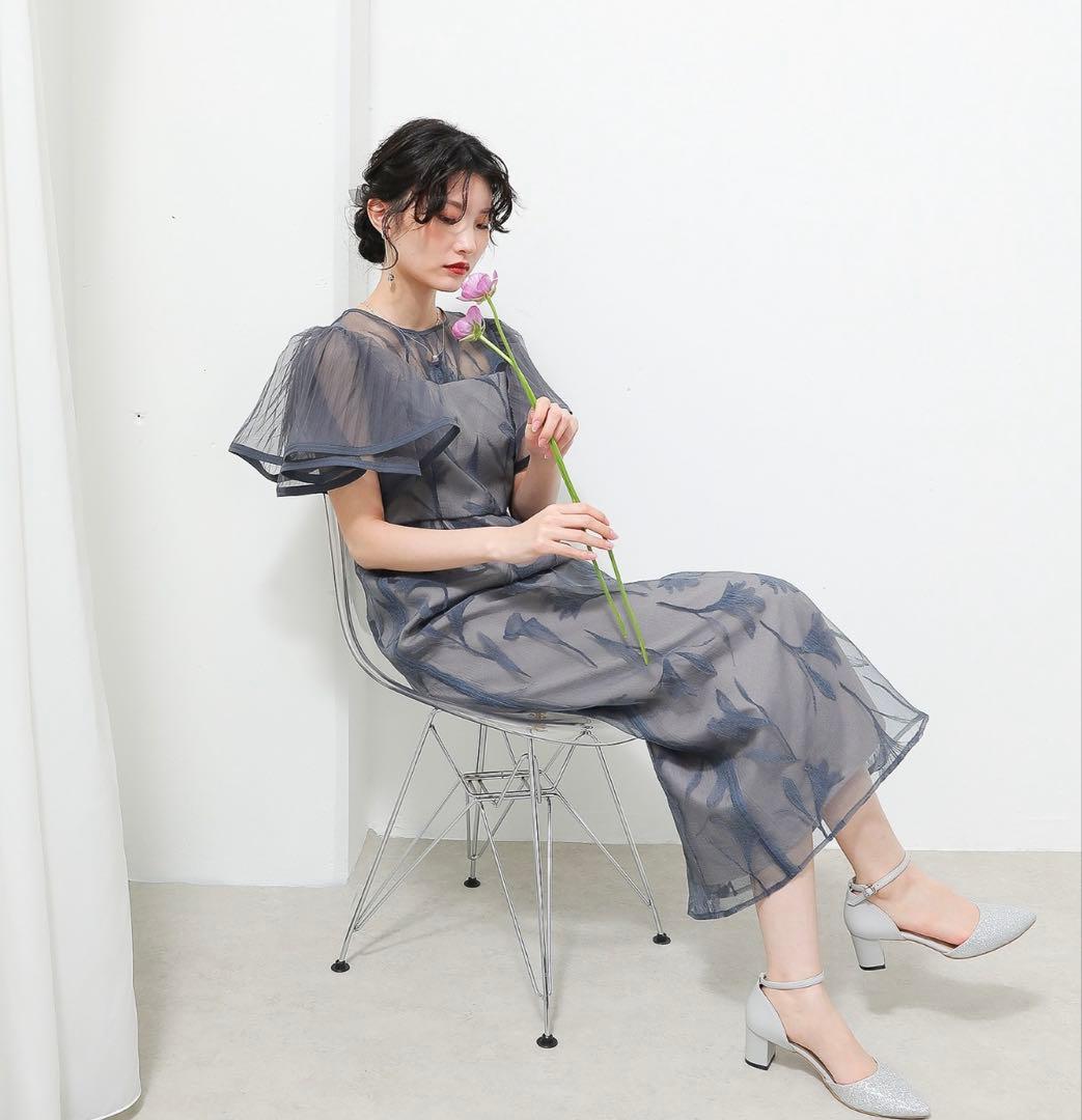 kana シアー素材 フラワー刺繍 ワンピース ドレス 結婚式 オケージョン