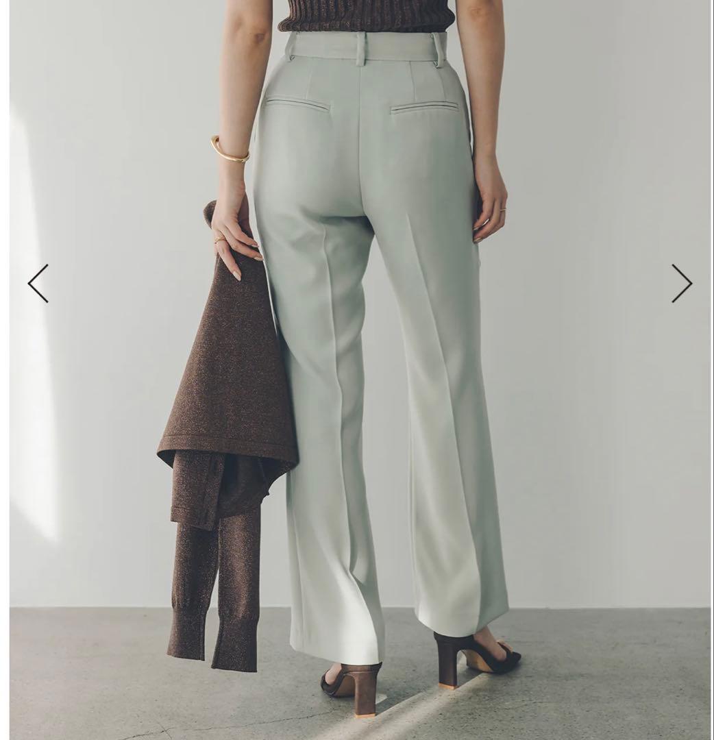 新品タグ付anuasフレアスリムテーパードパンツミント グリーンM ポリエステル