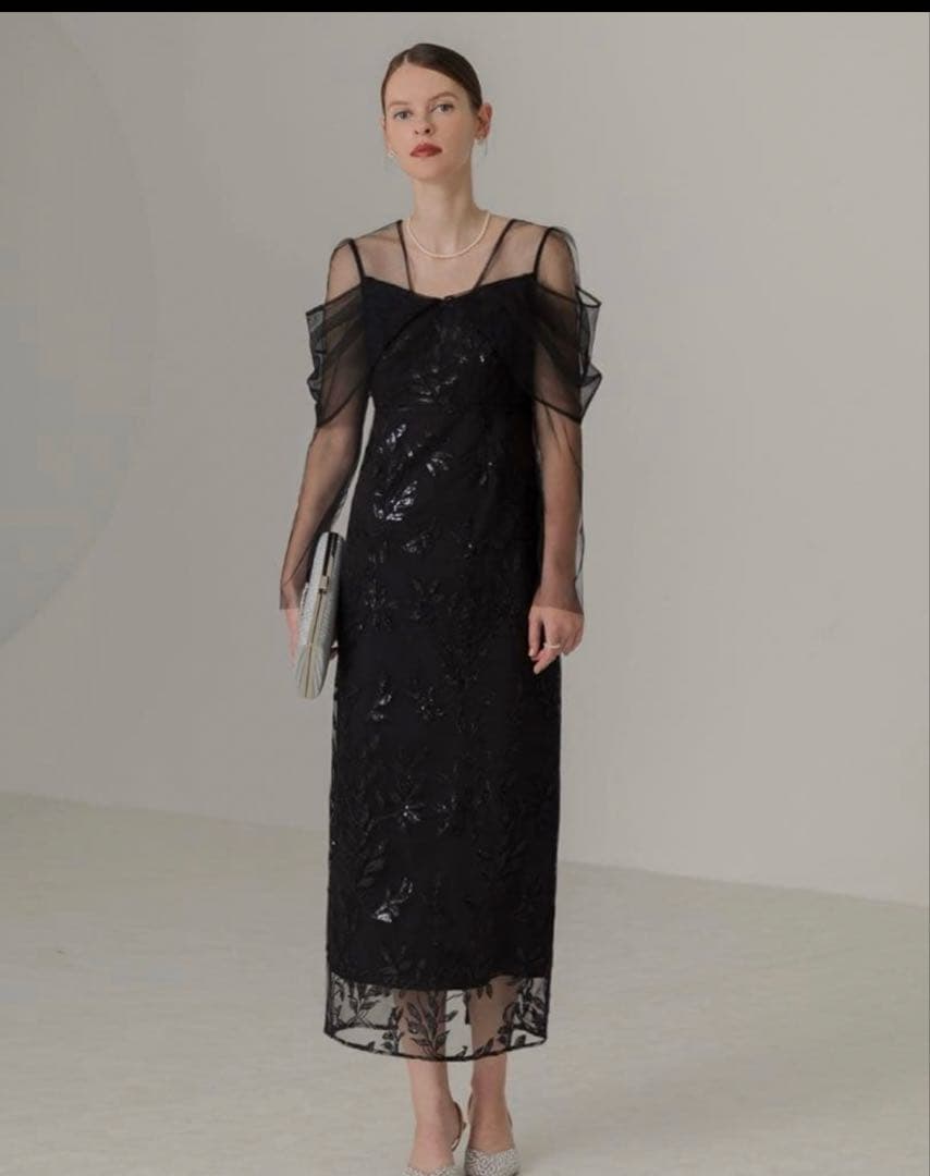 leja チュールロングスリーブリーフIラインワンピースドレス結婚式二次会成人式