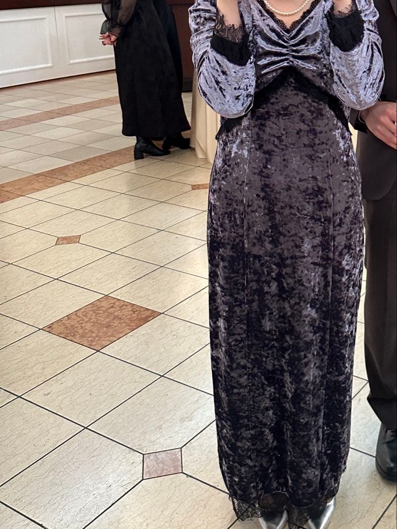 クレッシュベロアロングドレス M ネイビー(153センチでヒール)