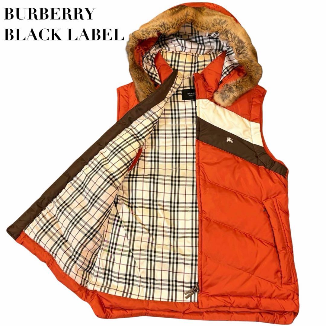 バーバリーブラックレーベル ダウンベスト ノバチェック フード M ホースロゴ