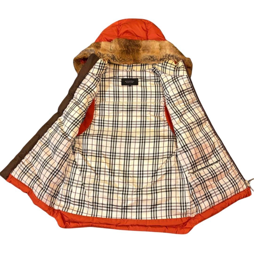 バーバリーブラックレーベル ダウンベスト ノバチェック フード M ホースロゴ