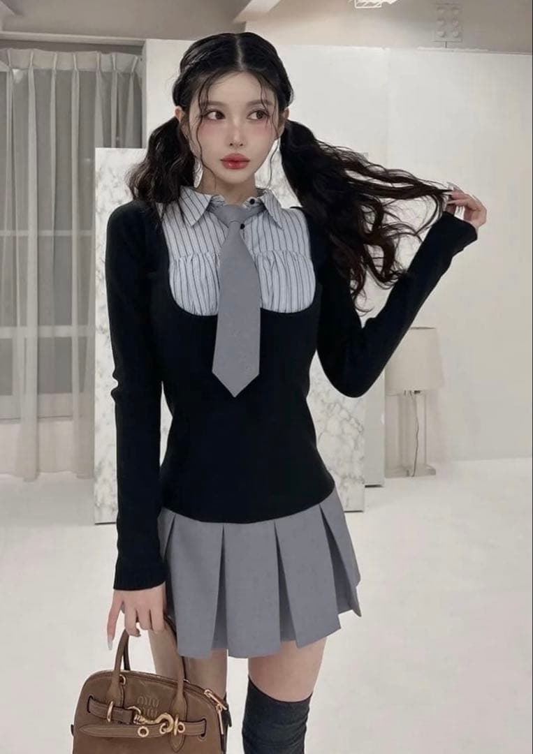 ♥️ダーリッチ Darich シャツドッキングニットミニワンピース BLK ♥️