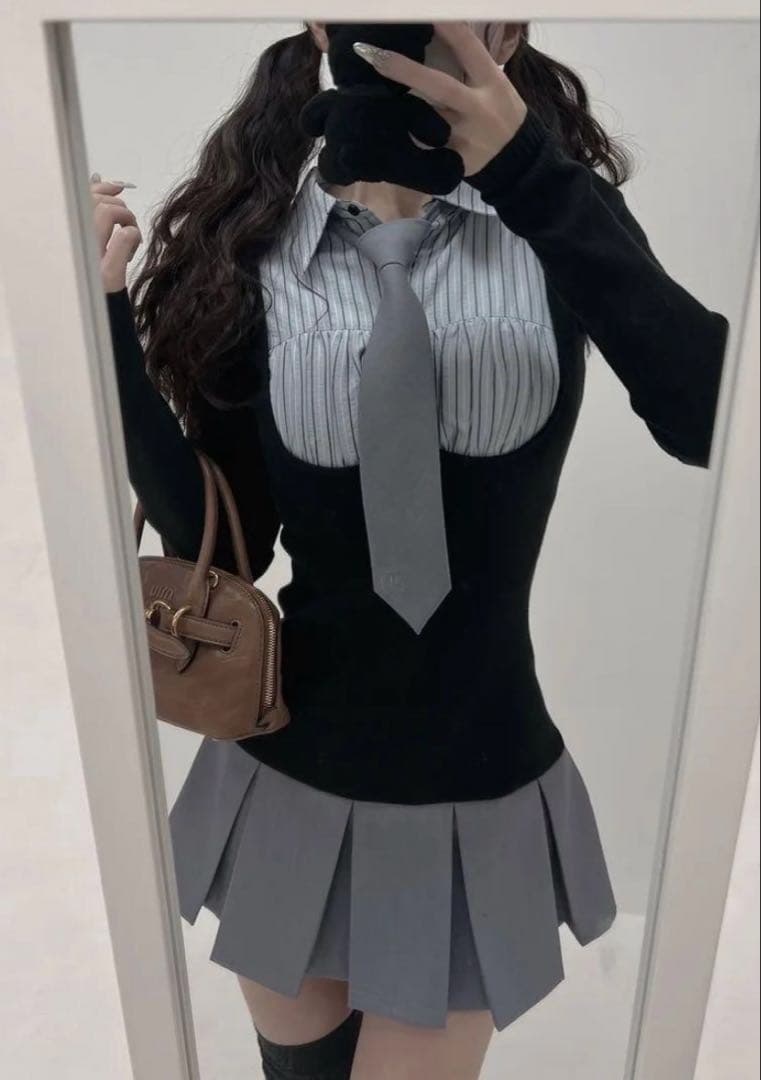 ♥️ダーリッチ Darich シャツドッキングニットミニワンピース BLK ♥️