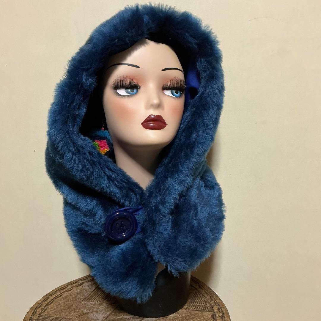 bulaun bulaunページです　ブルー系　ファー　フードスヌード