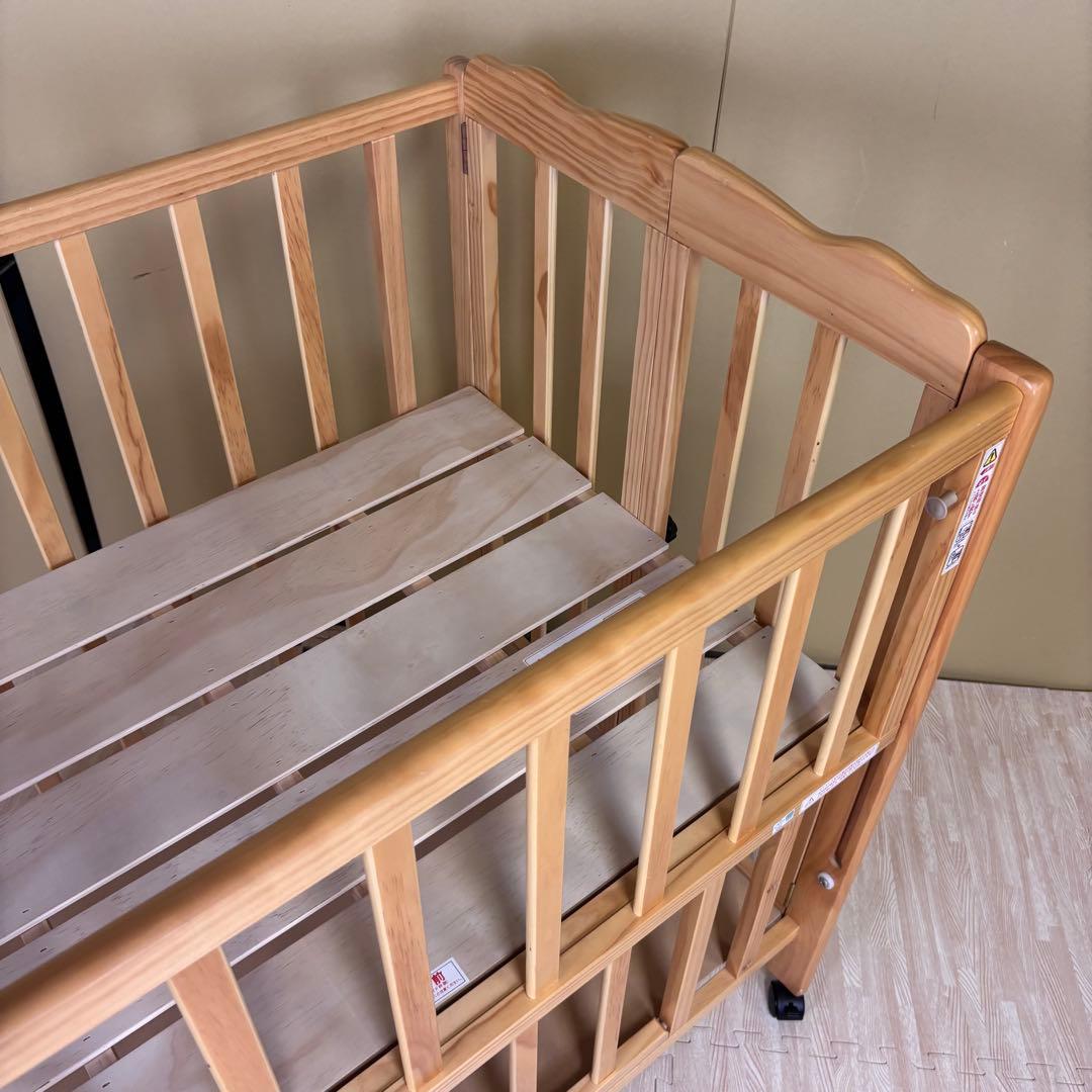 除菌清掃済　☆美品☆　大和屋　パタン　折りたたみミニベビーベッド　すのこ　完品