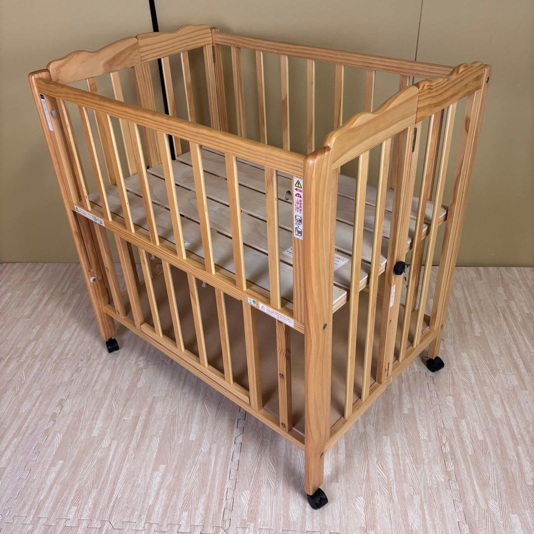 除菌清掃済　☆美品☆　大和屋　パタン　折りたたみミニベビーベッド　すのこ　完品