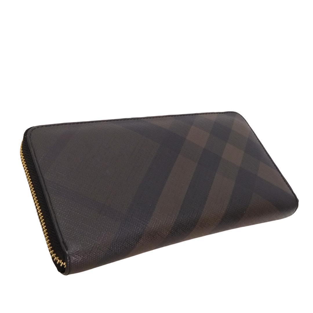本物 良品 ■バーバリー■ノバチェック ブラウン ラウンドファスナー長財布