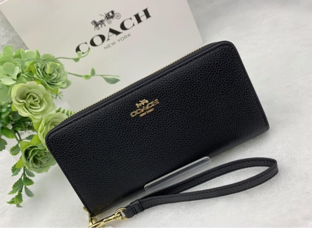 新品 COACH コーチ 長財布 ブラックミッドナイト アコーディオン
